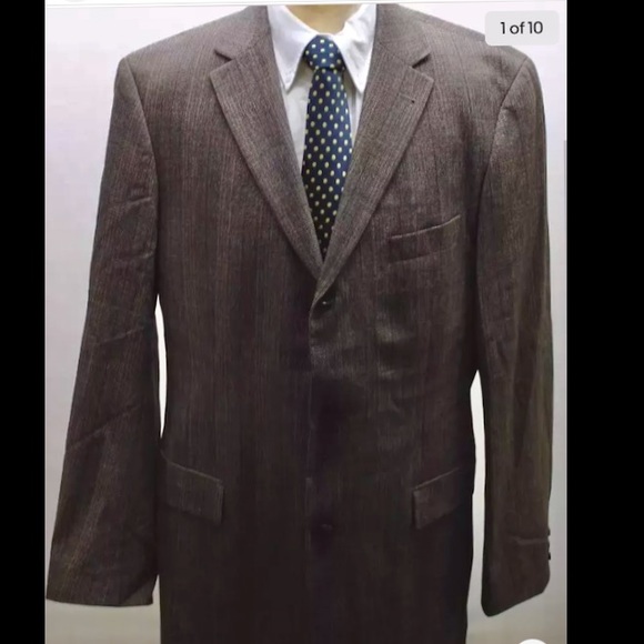 Hugo Boss Men Blazer Cashmere Wool 44R Window Pane plaid Dark Brown 3 Buttons - Picture 1 of 11